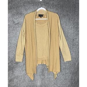 Evan Picone Gold Metallic Knit Tank Top Cardigan Sweater Set Womens Size Large‎